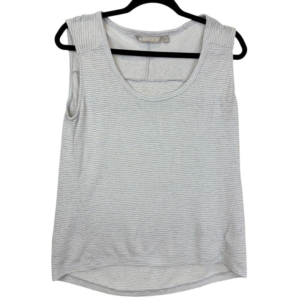 Athleta Gray & White Striped High-Low Sleeveless Tank S